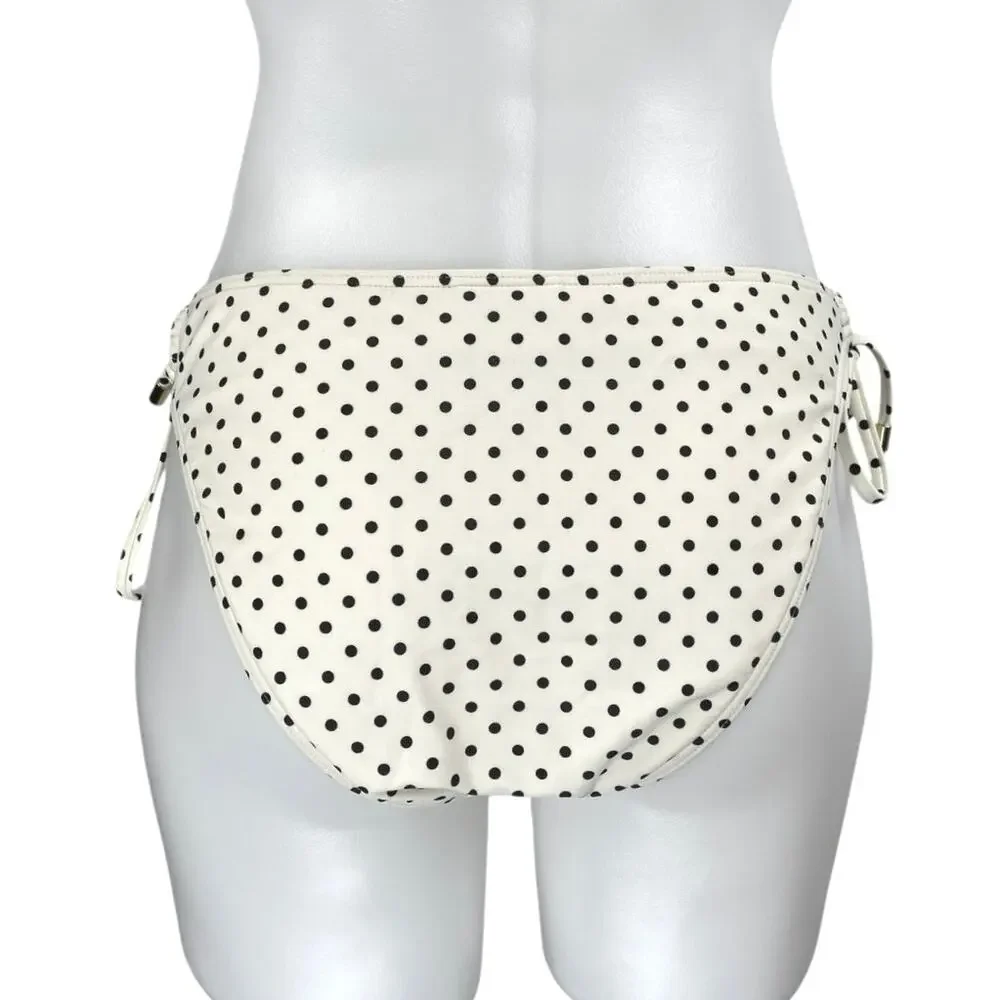Peony White Black Polka Dots Side Tie Bikini Bottom Swimsuit Swimwear Size 10